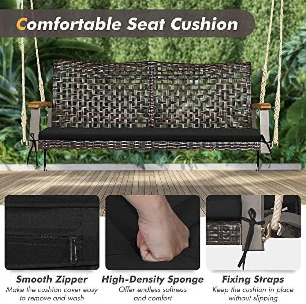 2-Seat Rattan Wicker Swing Chair with Seat Cushion Z623