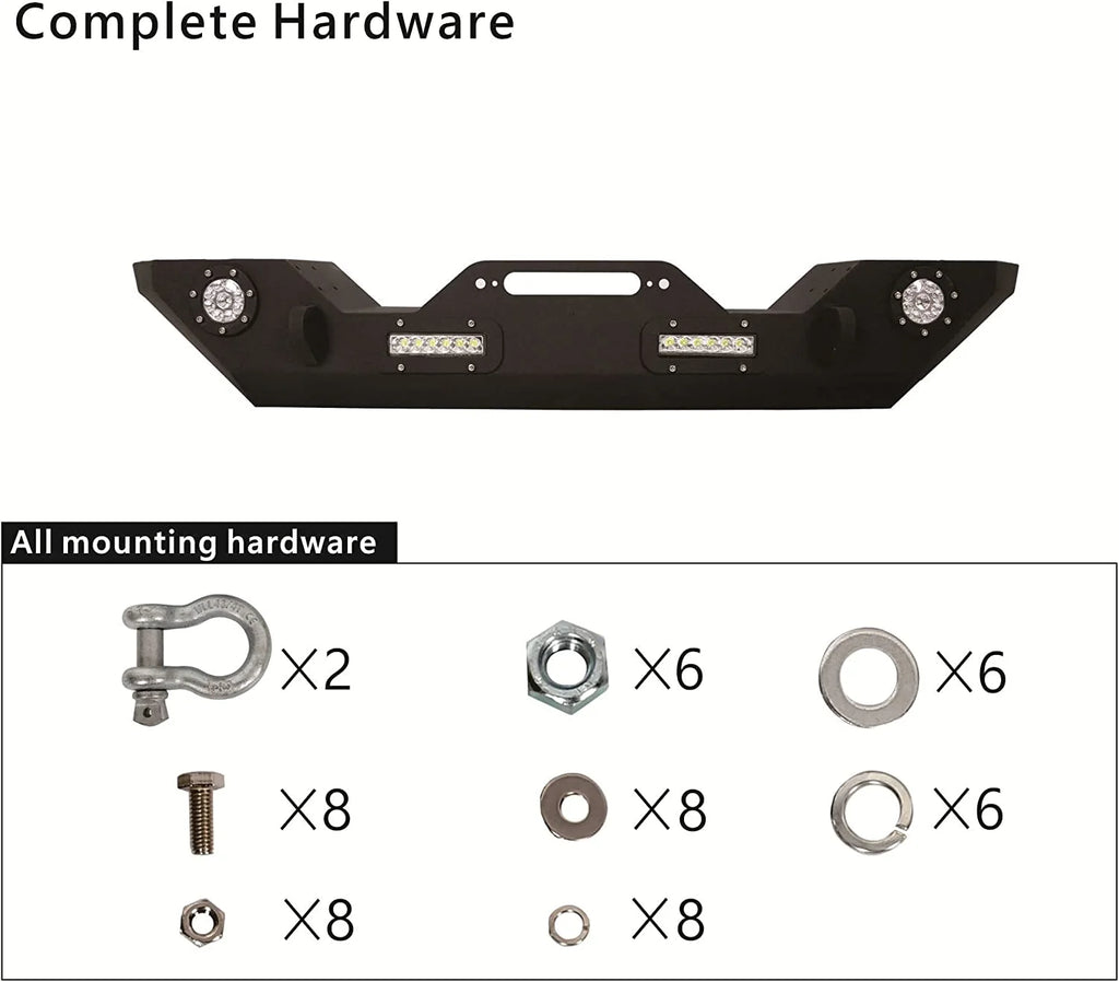 Front Bumper with Winch Plate LED Lights D-rings D6748