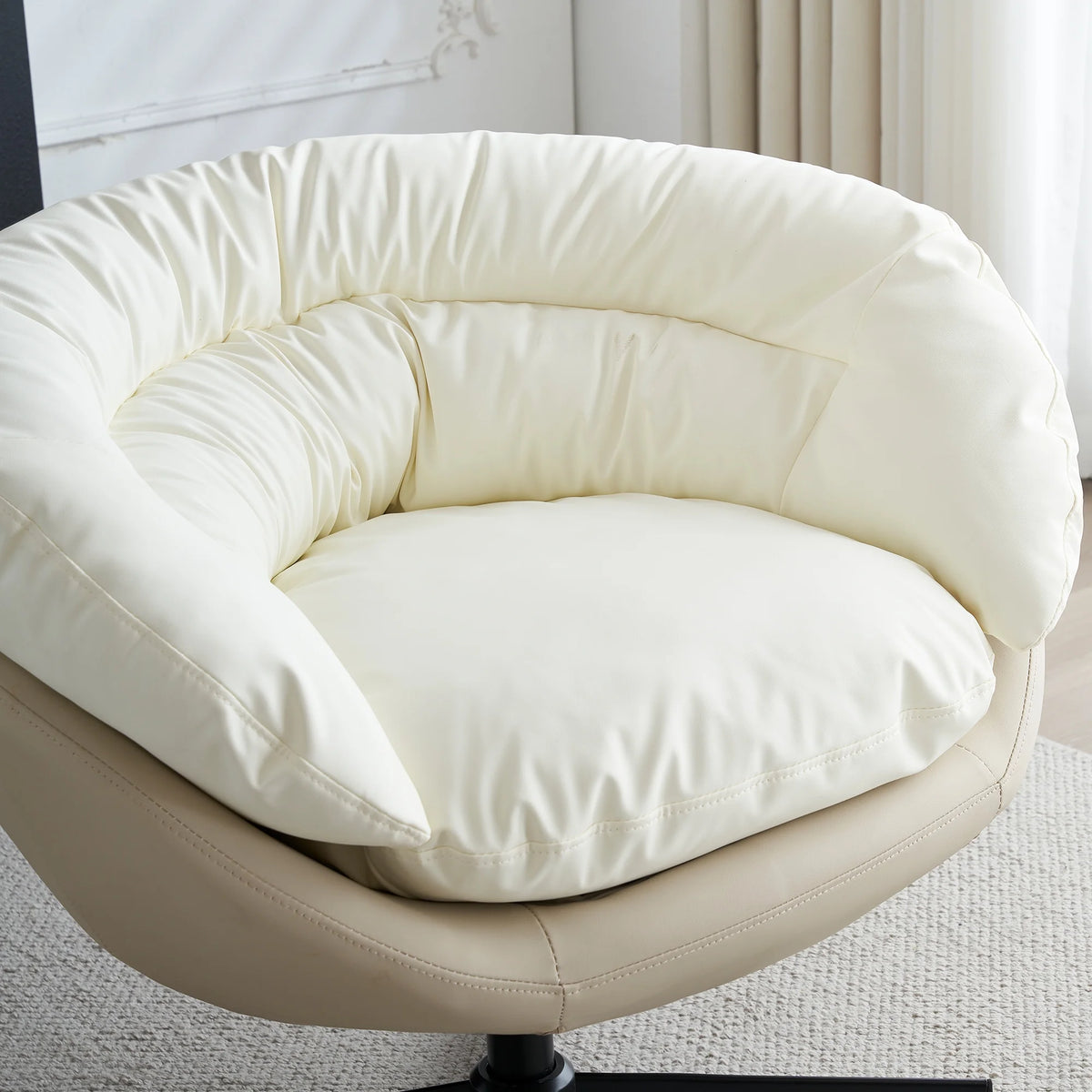 Swivel Sofa Barrel Chair, Two Tone Beige Gray and White I53915