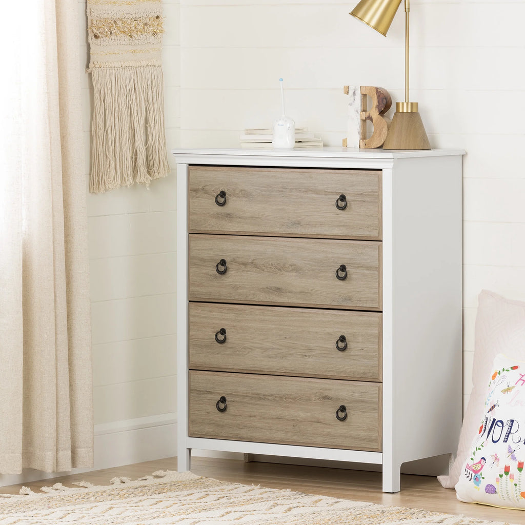 4 Drawers Dresser Pure White and Rustic Oak D7493