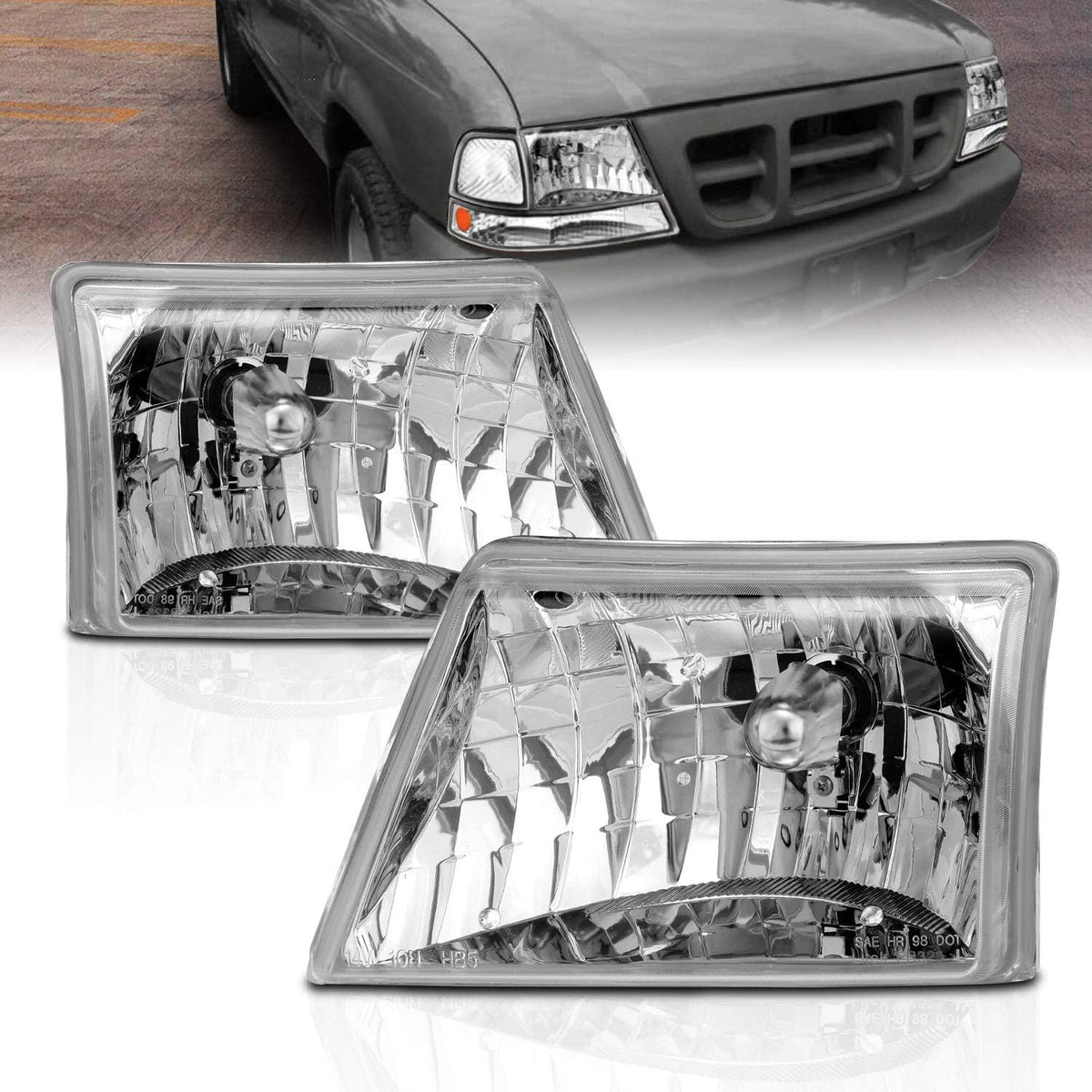 Crystal Replacement Headlights Pair for Ford Ranger Pickup T515110