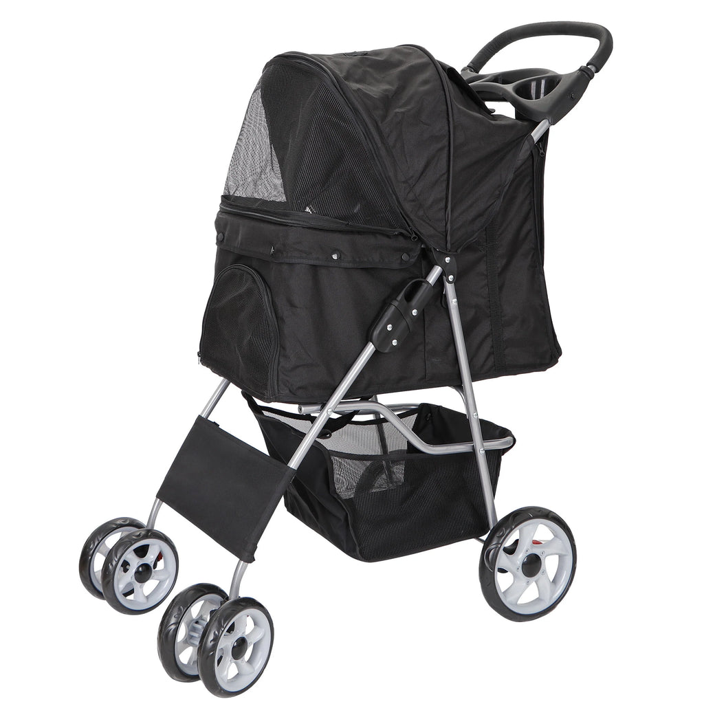 Folding Pet Stroller 4 Wheels Black T7749
