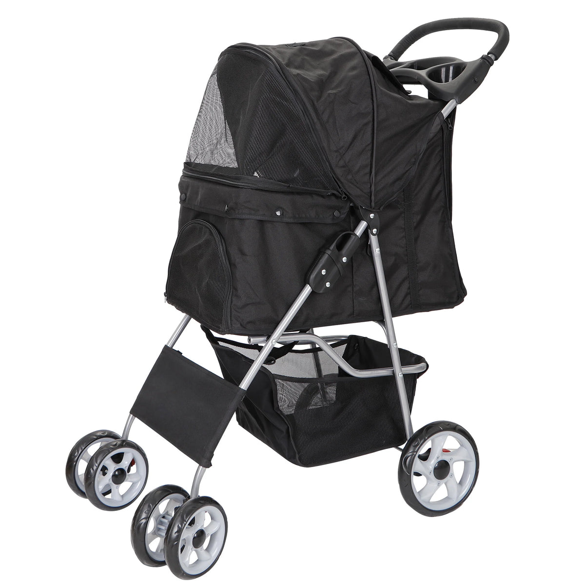 Folding Pet Stroller 4 Wheels Black T7749
