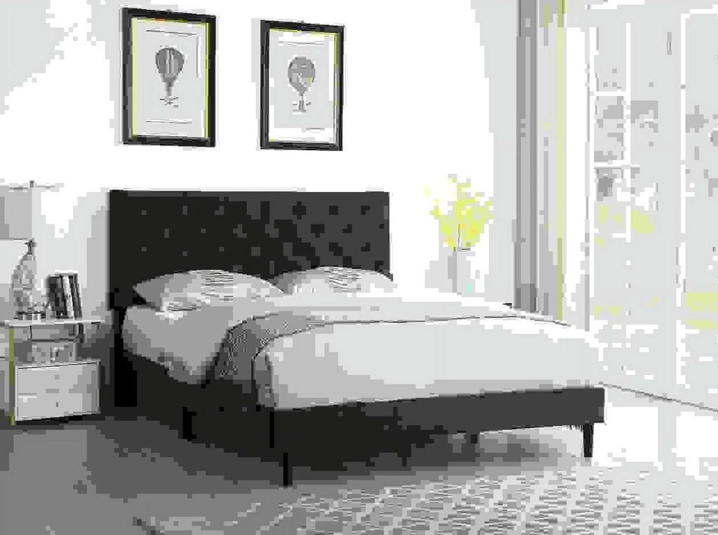 Gray Twin Upholstered Platform Bed Frame with Adjustable Headboard M7768