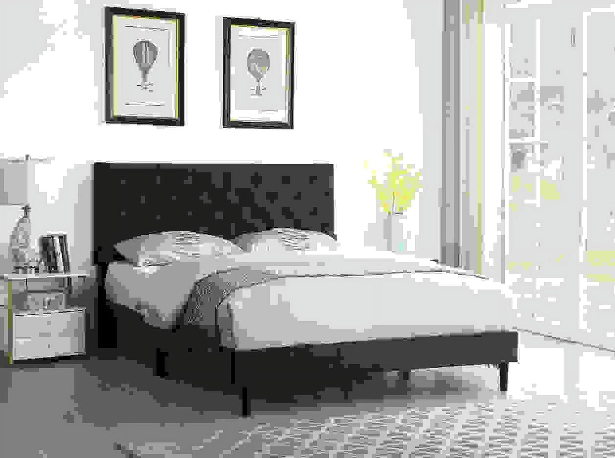 Gray Twin Upholstered Platform Bed Frame with Adjustable Headboard M7768