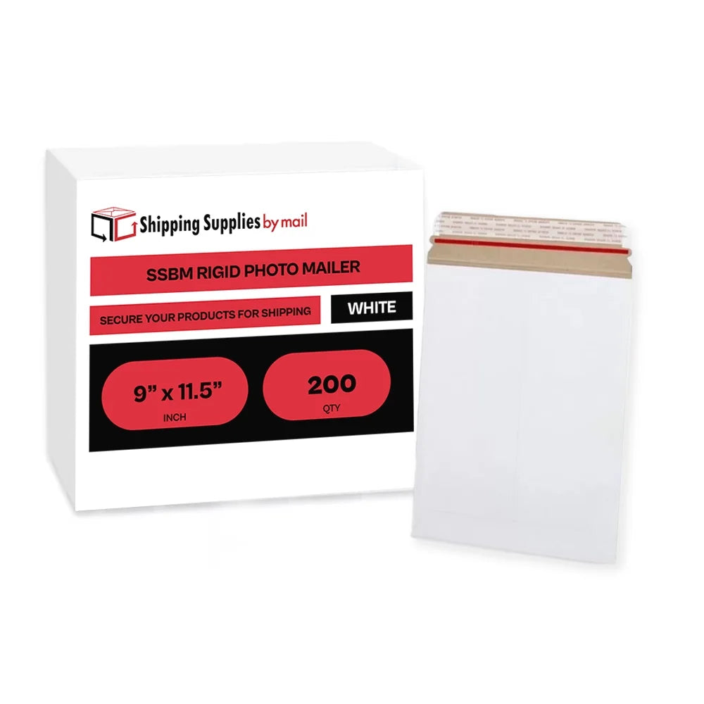 200 Pack White Cardboard Rigid Mailers with Self Adhesive Seal, 9" x 11.5" V456588