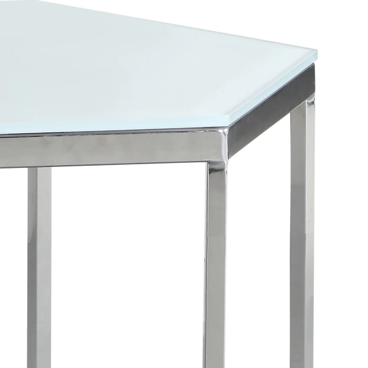 Hexagon Glass Top Accent Table White and Silver M2644