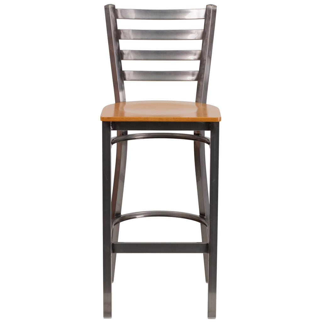 Clear Coated Metal Ladder Back Barstool Q48291