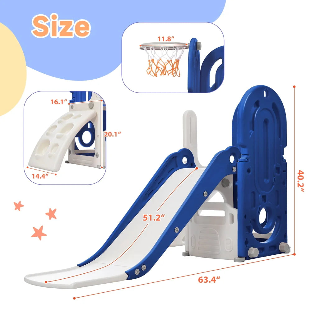 4 in 1 Toddler Climber and Slide Set with Basketball Hoop I44753