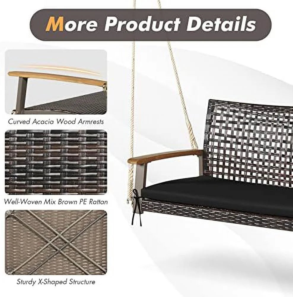 2-Seat Rattan Wicker Swing Chair with Seat Cushion Z623