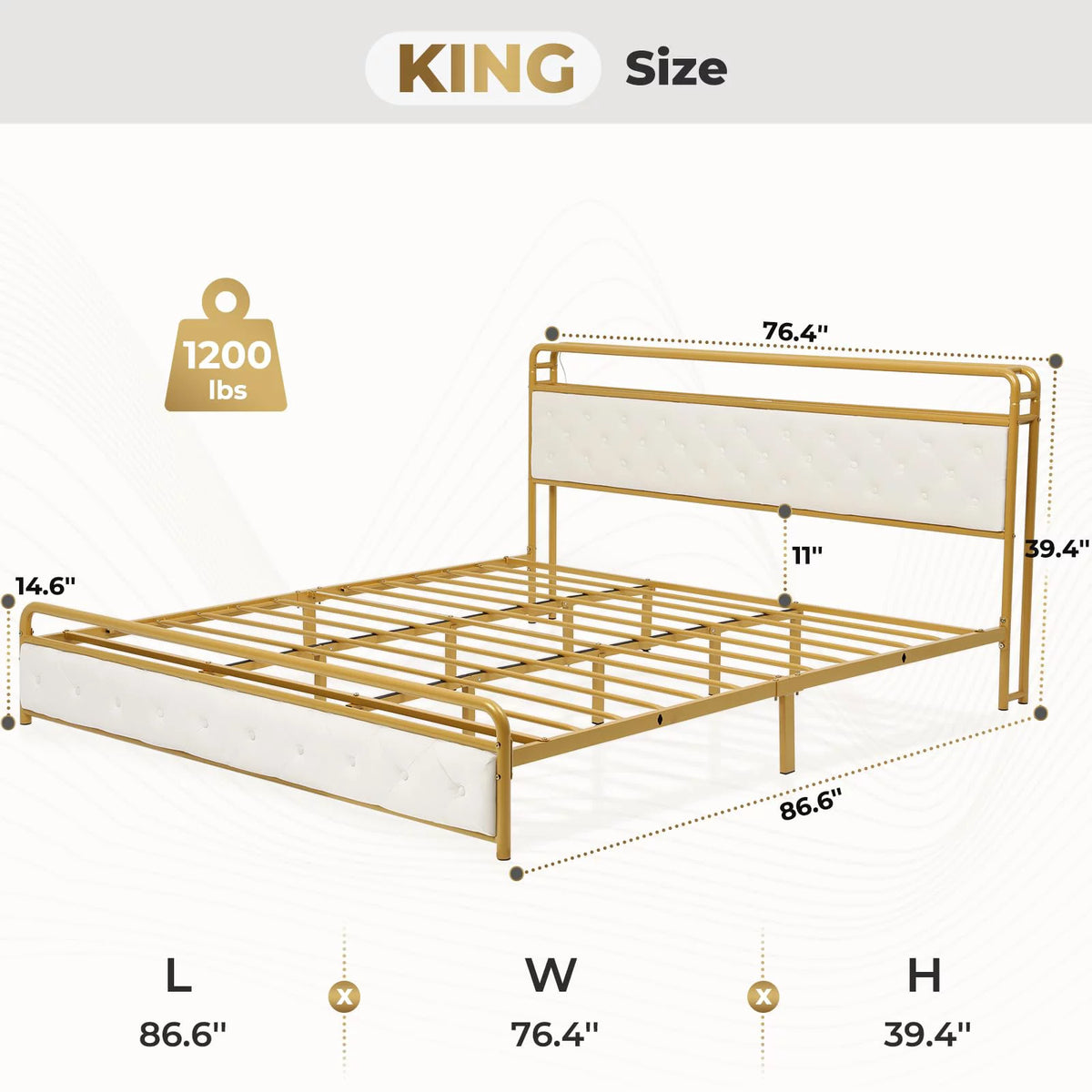 King Bed Frame with Storage Headboard and USB-C Charging Station N133835