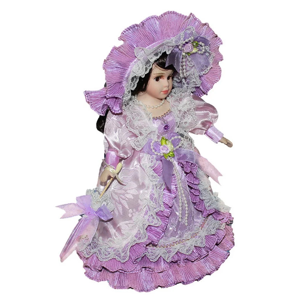 Victorian Porcelain Girl Dolls with Wooden Stand U66525