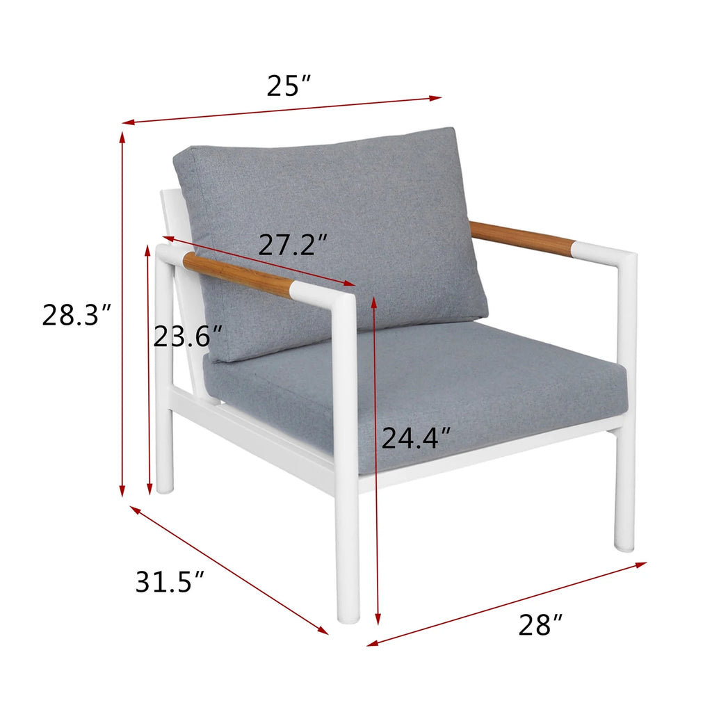White Gray Aluminum Outdoor Sofa Armchair with Cushions Y926766