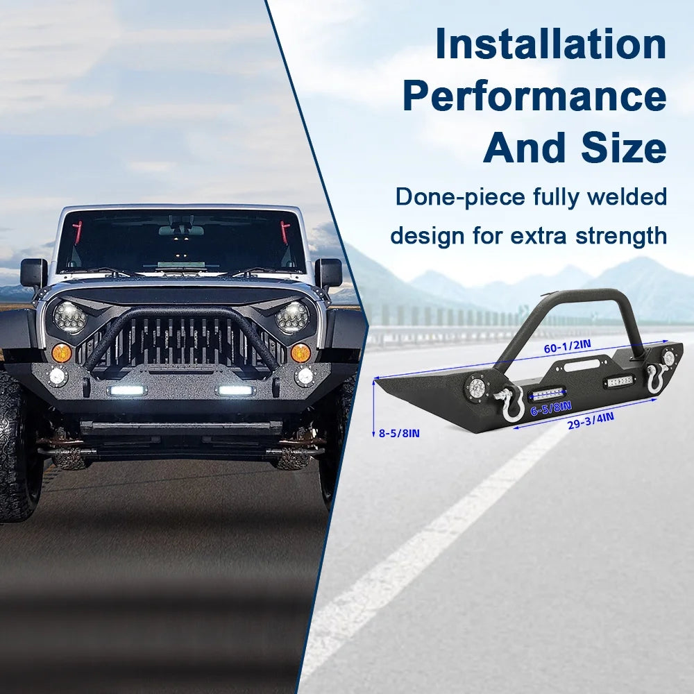 Front Bumper with Winch Plate LED Lights D-rings D6748