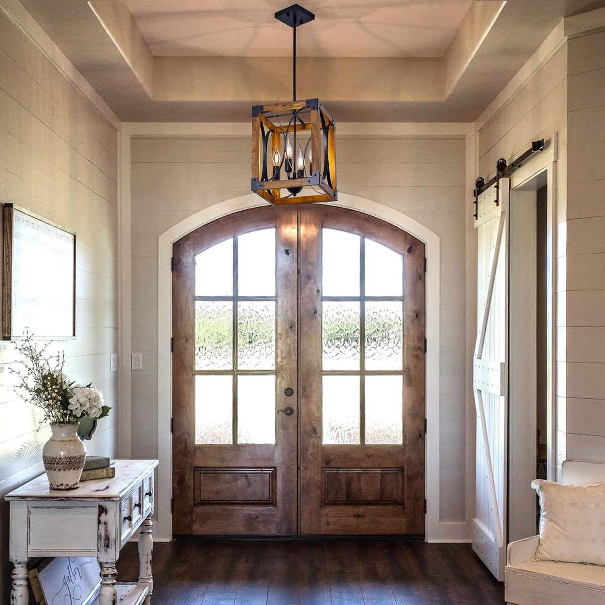 4-Light Wood Chandelier Pendant Light Fixture K1574