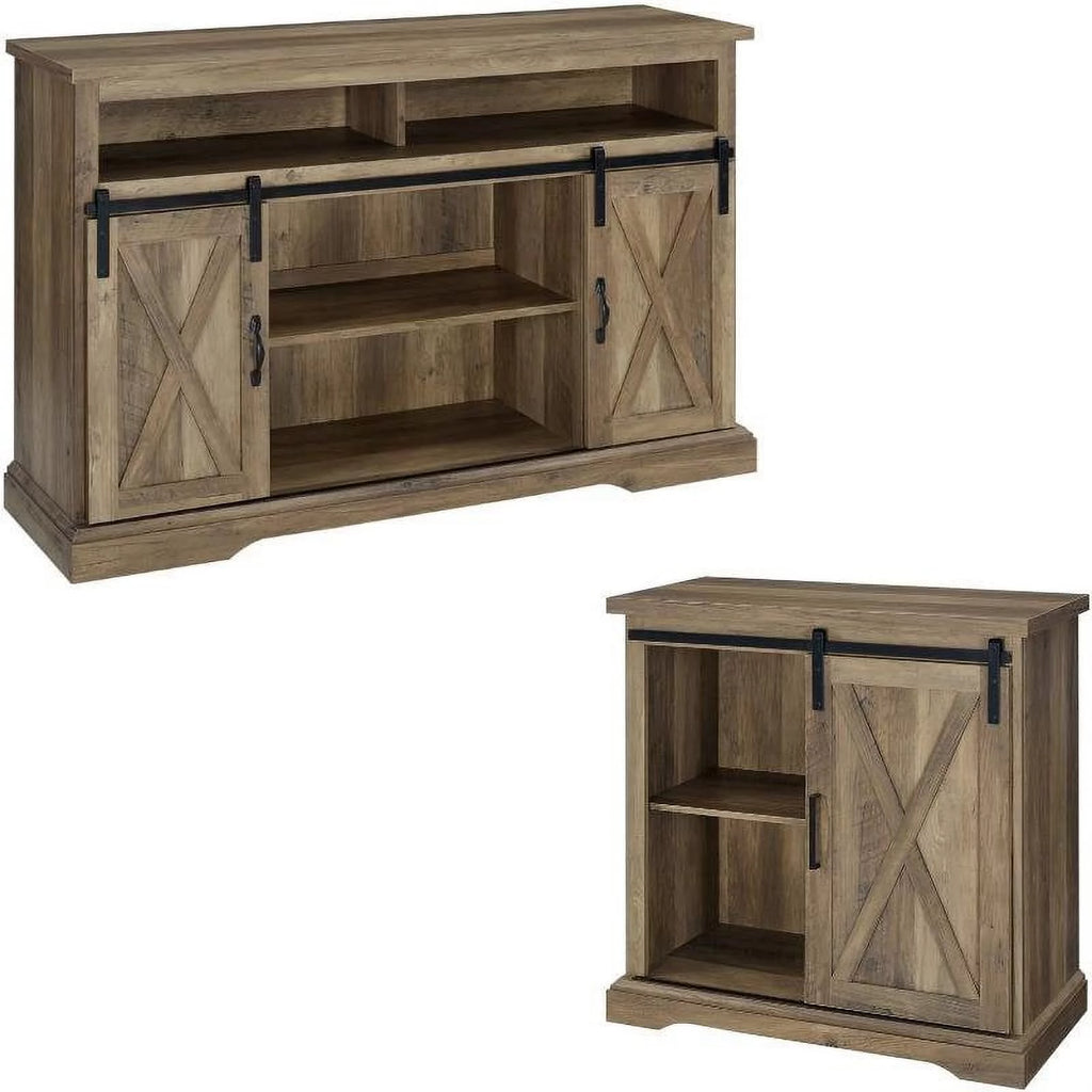 Sliding Barn Door TV Stand and Buffet Cabinet Set M42614
