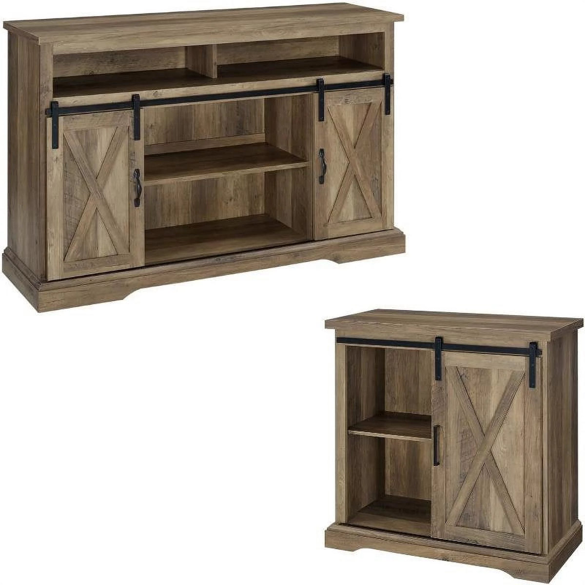 Sliding Barn Door TV Stand and Buffet Cabinet Set M42614