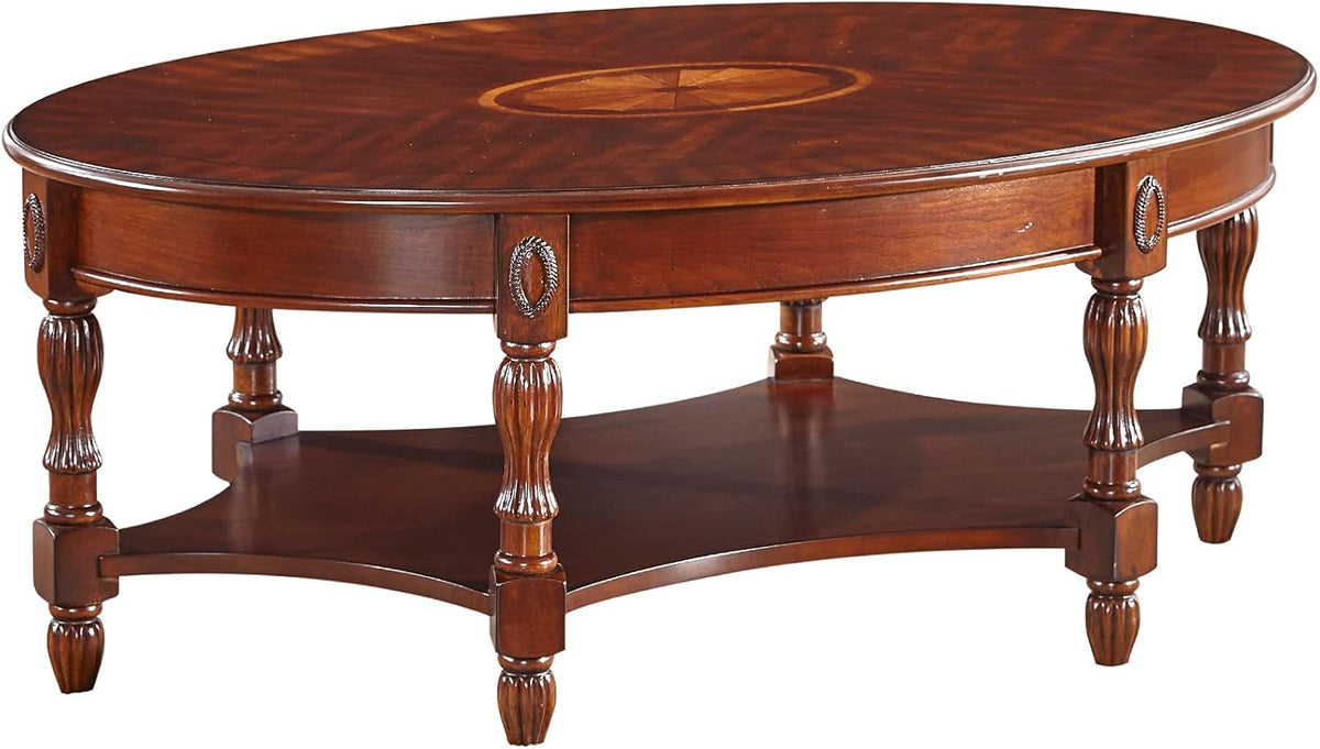 Walnut Solid Wood Oval Side Table with Tempered Glass Shelf E1125
