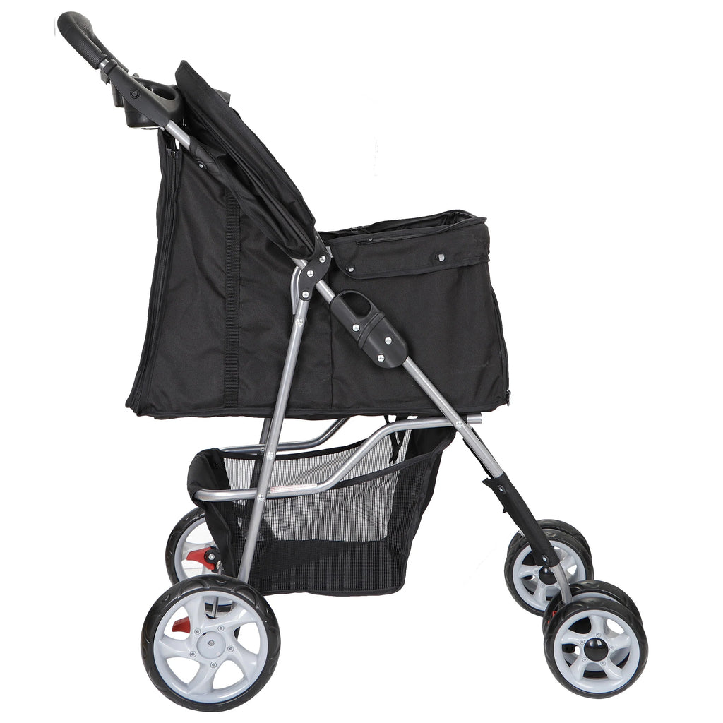 Folding Pet Stroller 4 Wheels Black T7749