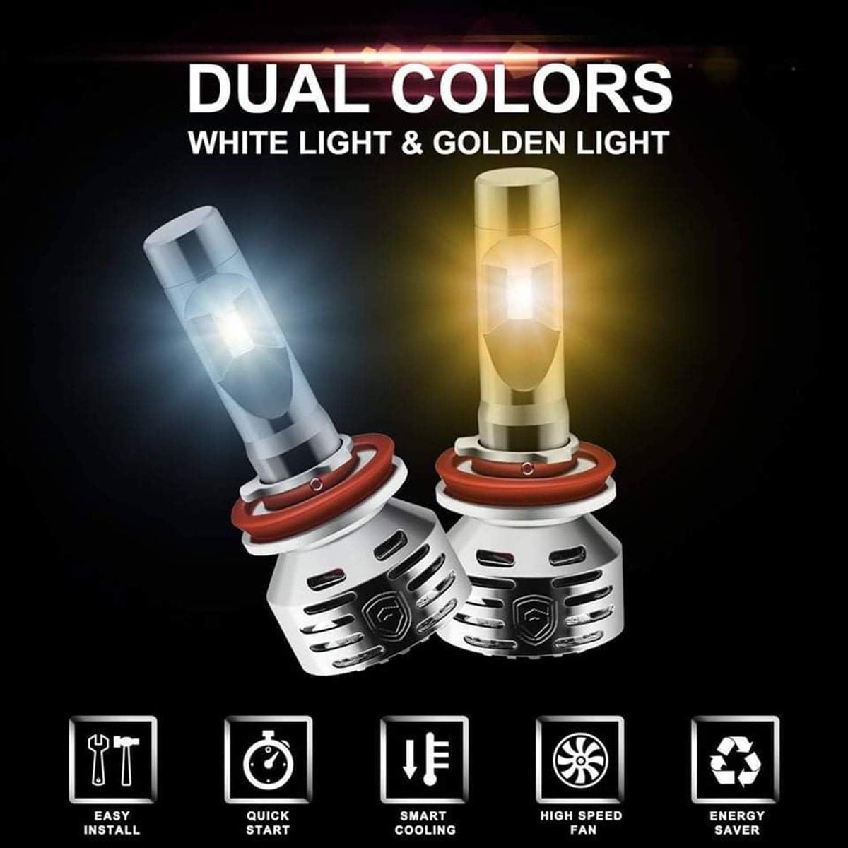 12000LM LED Headlight Bulbs Conversion Kit, 6000K White&Yellow, IP68 Waterproof, Pack of 2 L54605