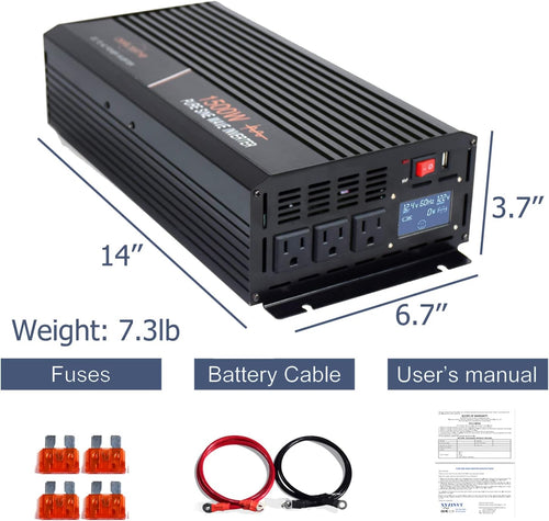 1500w Pure Sine Wave Power Inverter 12V DC to AC 110V 120V Car Power Inverter B454519