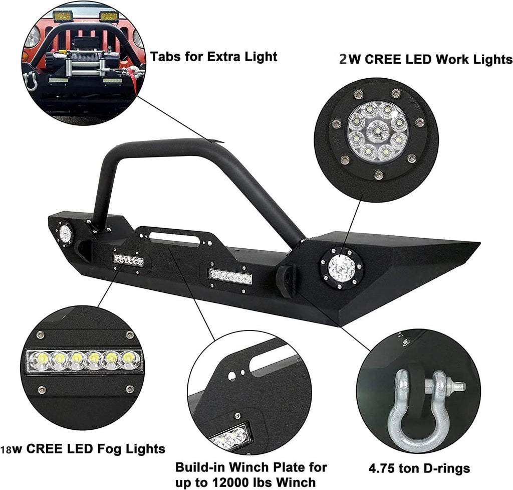 Front Bumper with Winch Plate LED Lights D-rings D6748