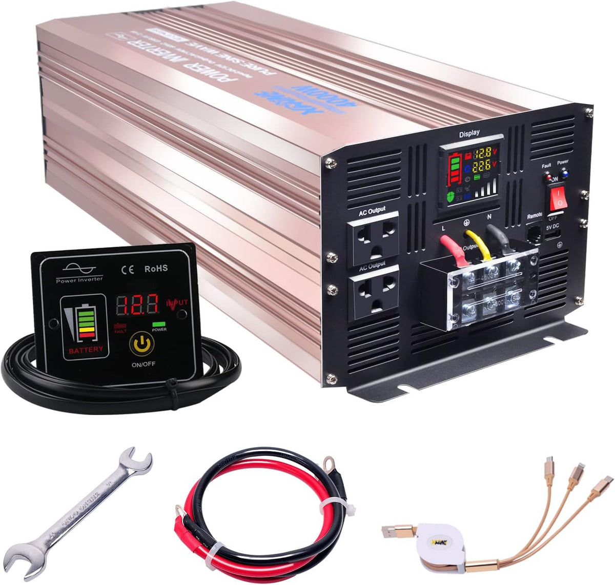 4000 Watts Pure Sine Wave Power Inverter DC to AC Converter with Remote Control and LED Display D8779