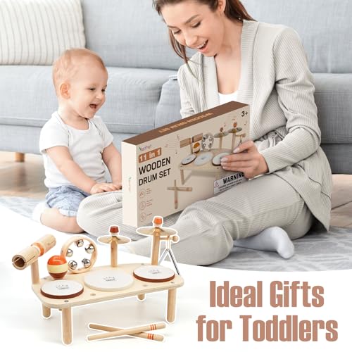 Kids Drum Set 11 in 1 Wooden Musical Instruments I234744