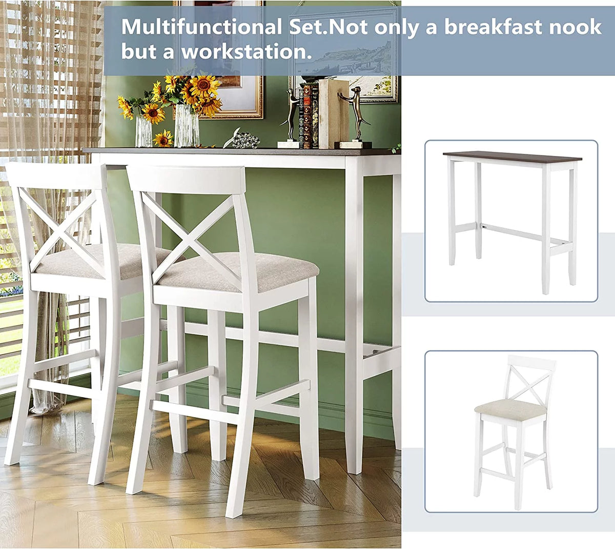3 Piece Wood Dining Table Set with Upholstered Chairs Y31980