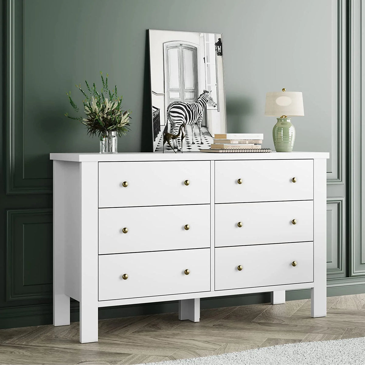 White 6 Drawer Wood Dresser K56216