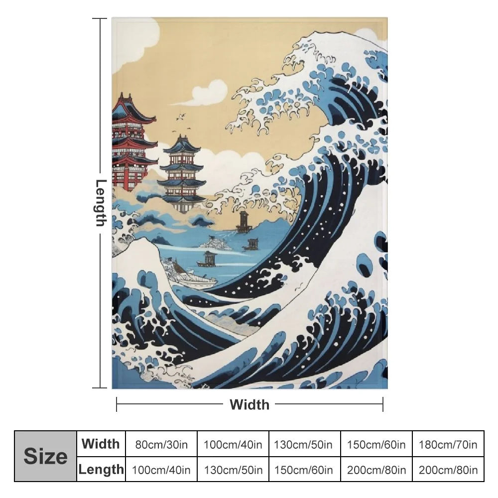 Ukiyoe Pattern Plush Throw Blanket J589209