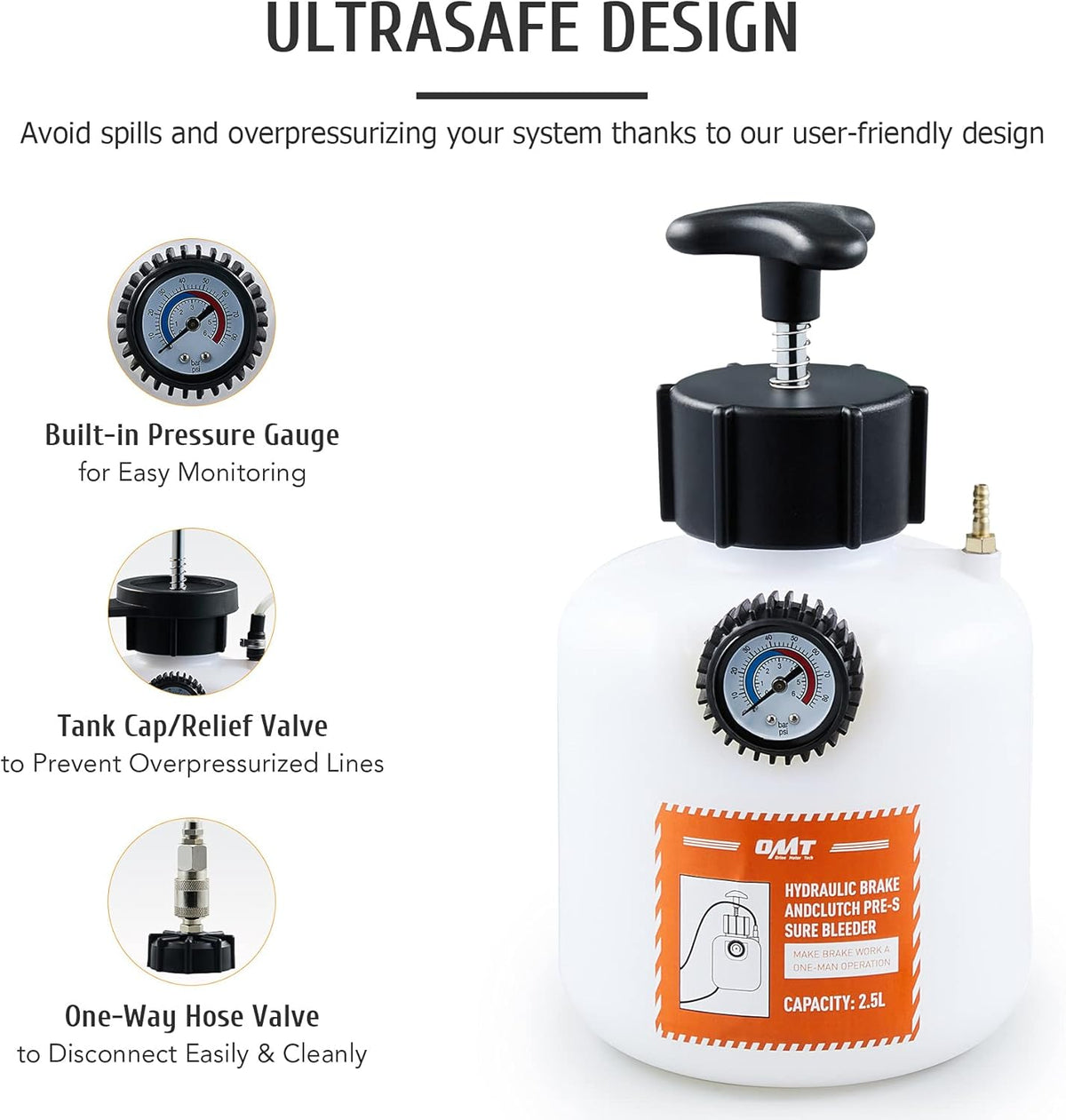 2.5L Manual Brake Pressure Bleeder with Hose, Pack of 2 Y291014