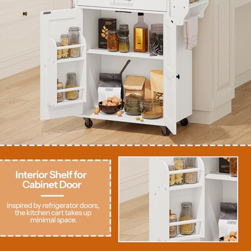 Kitchen Island with Power Outlet, Spice Rack and Drawer, Rolling on Wheels, Rustic Brown and Black K2004