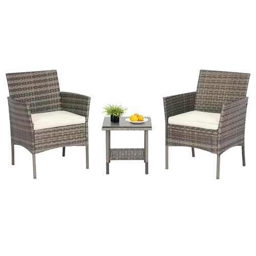 4-Piece Black Wicker Patio Furniture Set with Coffee Table B6523