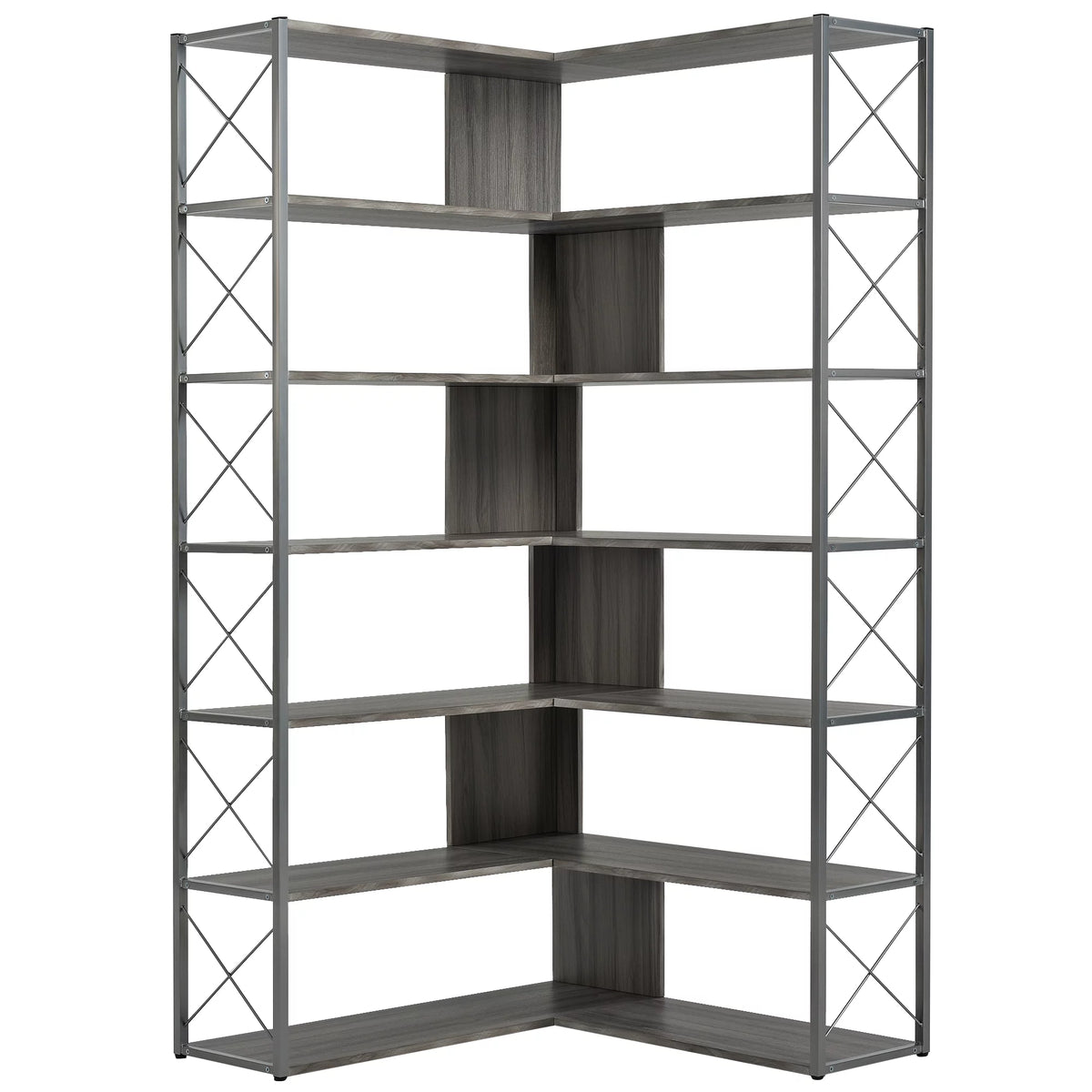 7 Tier L-Shaped Corner Bookshelf with Metal Frame Z437842