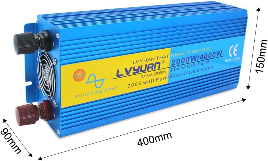 2000W Pure Sine Wave Power Inverter 12V DC to 110V AC with LED Display 3 AC Outlets B440795
