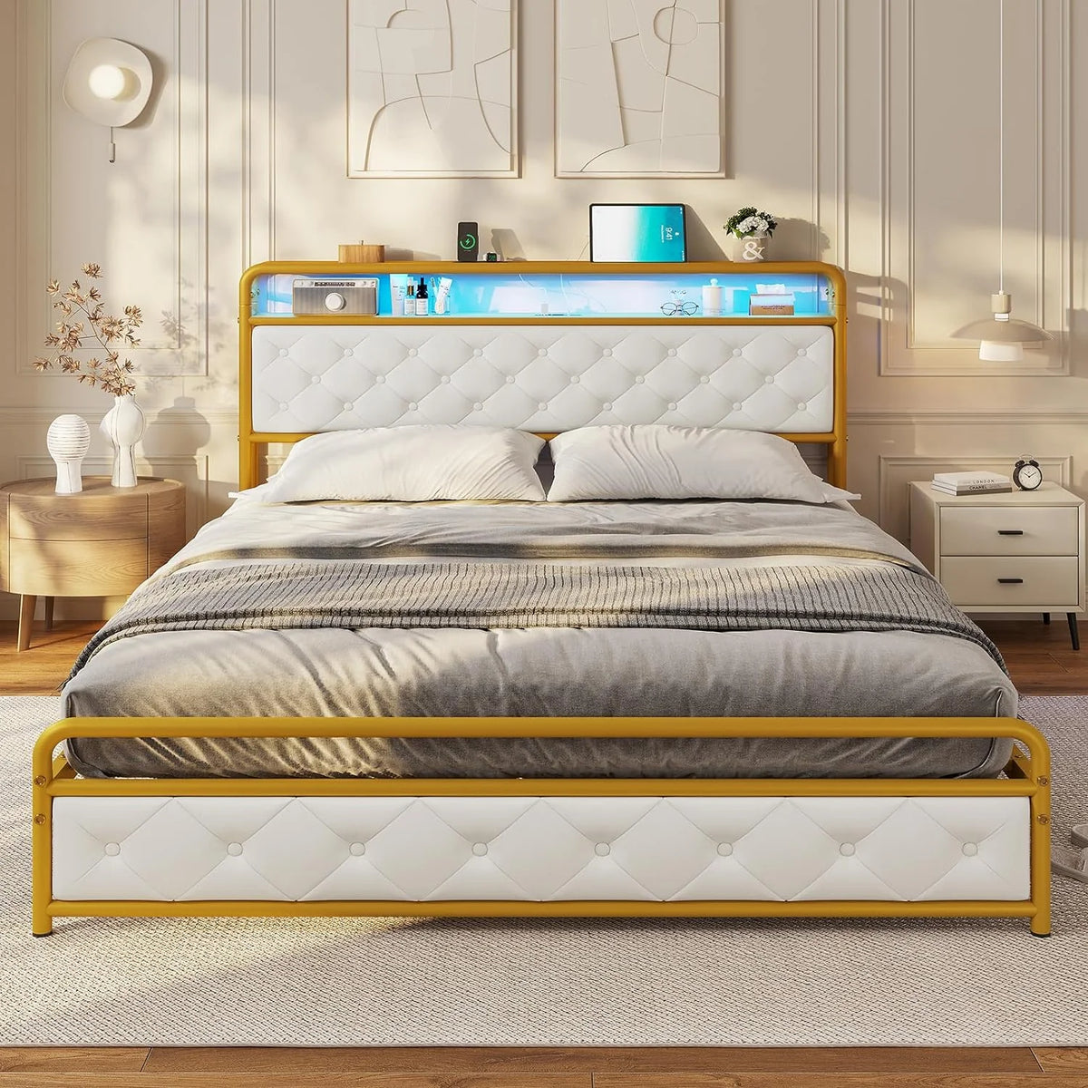 King Bed Frame with Storage Headboard and USB-C Charging Station N133835