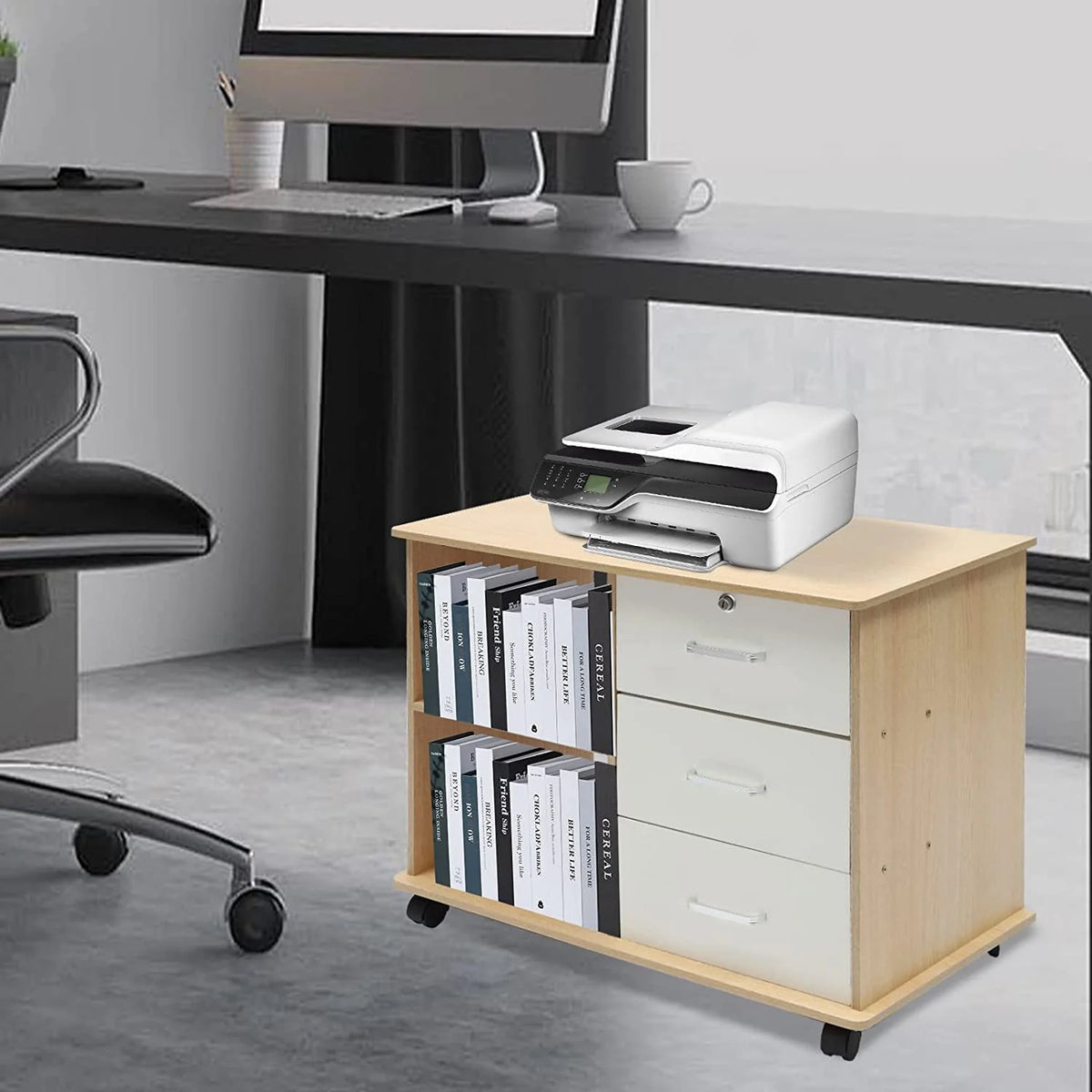 Mobile Lateral Filing Cabinet with Open Storage Shelves A23273