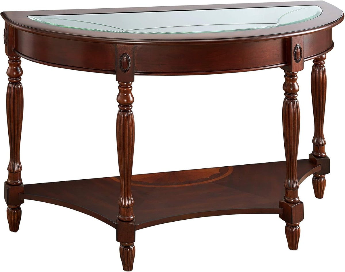 Walnut Solid Wood Oval Side Table with Tempered Glass Shelf E1125